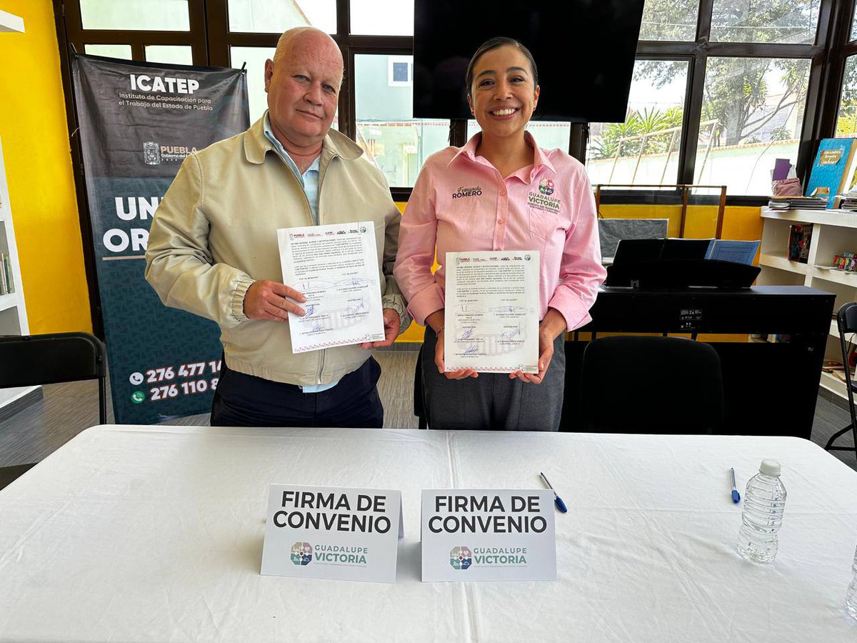 ICATEP_Oficial's tweet photo. 📢¡Más alianzas para impulsar la capacitación en Puebla!  
El @Gob_Puebla  a través del ICATEP, realizo una firma de convenio donde nuestro Director General, Alfonso Aguirre González, y la Presidenta Municipal de #GuadalupeVictoria, María Fernanda Romero Solís, firmaron y hablaron sobre esta alianza para acercar mayores oportunidades de capacitación y certificación a la comunidad. 📝📝 #ICATEPconAmor #PensarenGrande #PorAmoraPuebla
