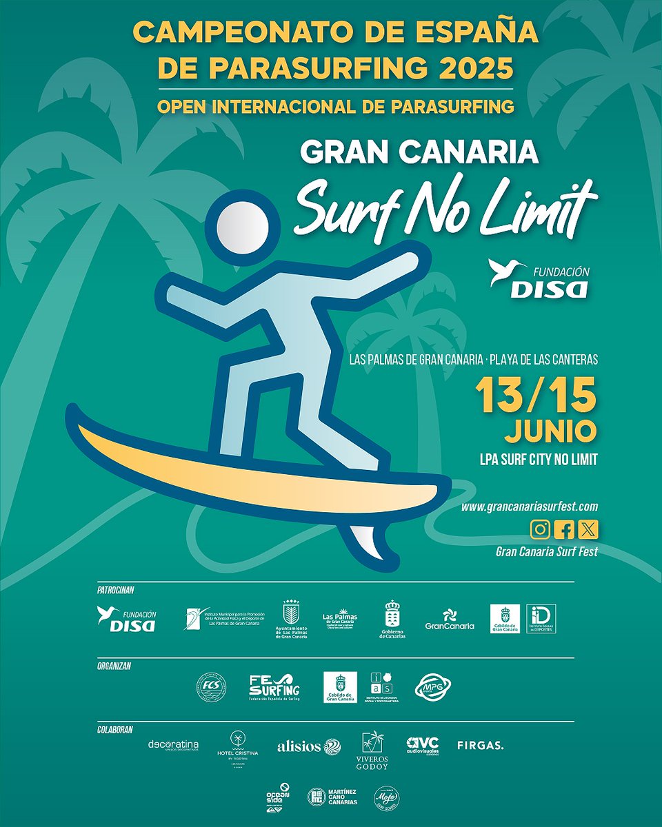 🌊Canarias, sede por primera vez en su historia del Campeonato de España de Parasurfing (surf adaptado). 🤙Deporte inclusivo, olas, talleres, charlas, restauración y música en vivo, harán de esta nueva edición un completo festival de surf en la playa de Las Canteras >La Cícer