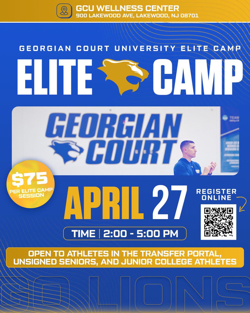 Dave Fedor (@davefedor4) on Twitter photo 🚨🏀 🔵🟡⚪️ 🏀🚨
Excited to announce our first <a href="/GCULionsMBB/">Georgian Court MBB</a> Elite Camp of this year!! April 27th from 2-5pm we will host any HS Seniors, Juco players or Transfers looking for next opportunity!
Limited space available for this event!!
Register now👇:
…iancourtmensbasketball.totalcamps.com/shop/product/4… 🚨🏀 🔵🟡⚪️ 🏀🚨
Excited to announce our first <a href="/GCULionsMBB/">Georgian Court MBB</a> Elite Camp of this year!! April 27th from 2-5pm we will host any HS Seniors, Juco players or Transfers looking for next opportunity!
Limited space available for this event!!
Register now👇:
…iancourtmensbasketball.totalcamps.com/shop/product/4…
