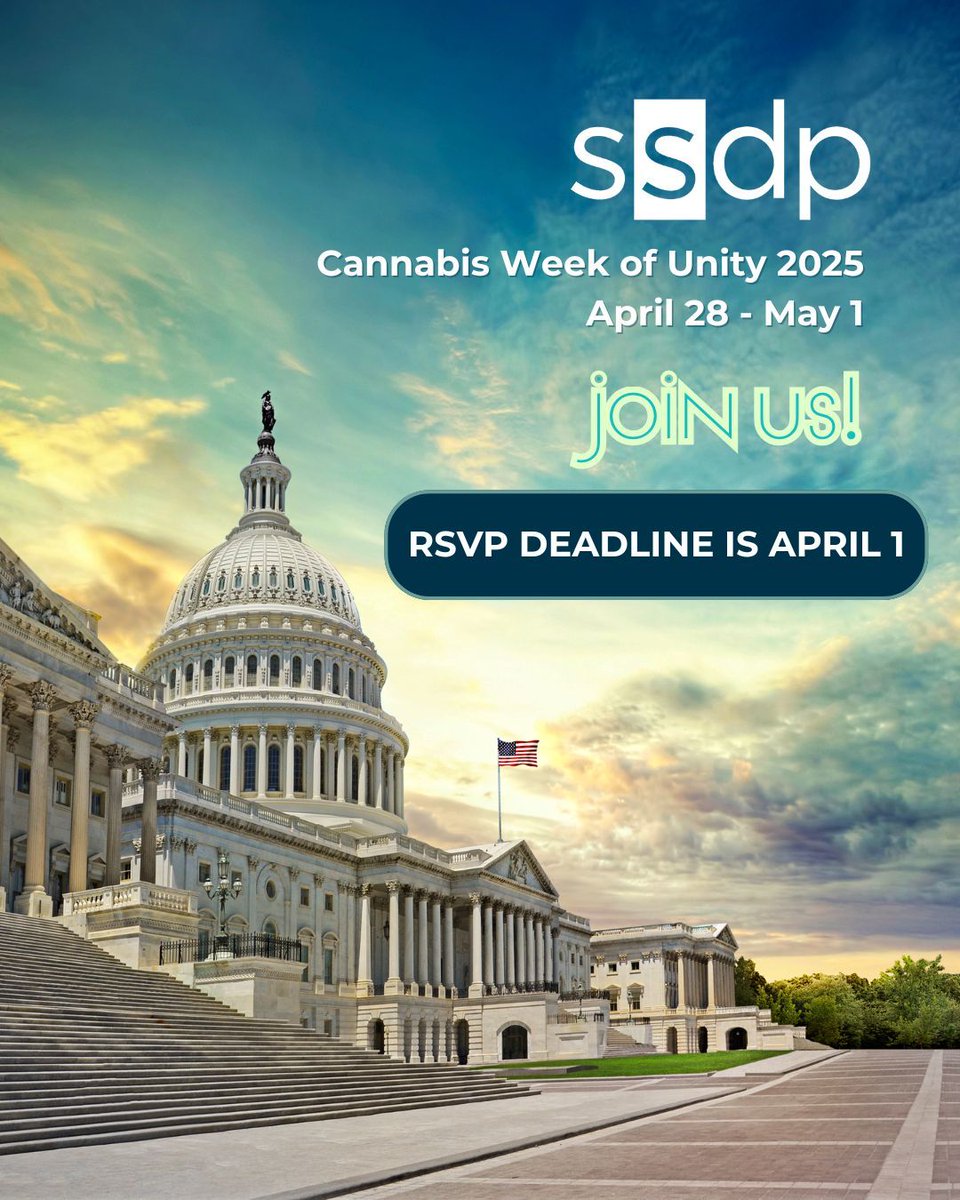 Students for Sensible Drug Policy (@ssdpofficial) on Twitter photo Deadline TOMORROW to join SSDP in Washington D.C. for Cannabis Week of Unity 2025!!!
Apply here: forms.gle/pKWPA7AUkqEaEj…
If you have any questions, please email us at ssdp@ssdp.org. Deadline TOMORROW to join SSDP in Washington D.C. for Cannabis Week of Unity 2025!!!
Apply here: forms.gle/pKWPA7AUkqEaEj…
If you have any questions, please email us at ssdp@ssdp.org.