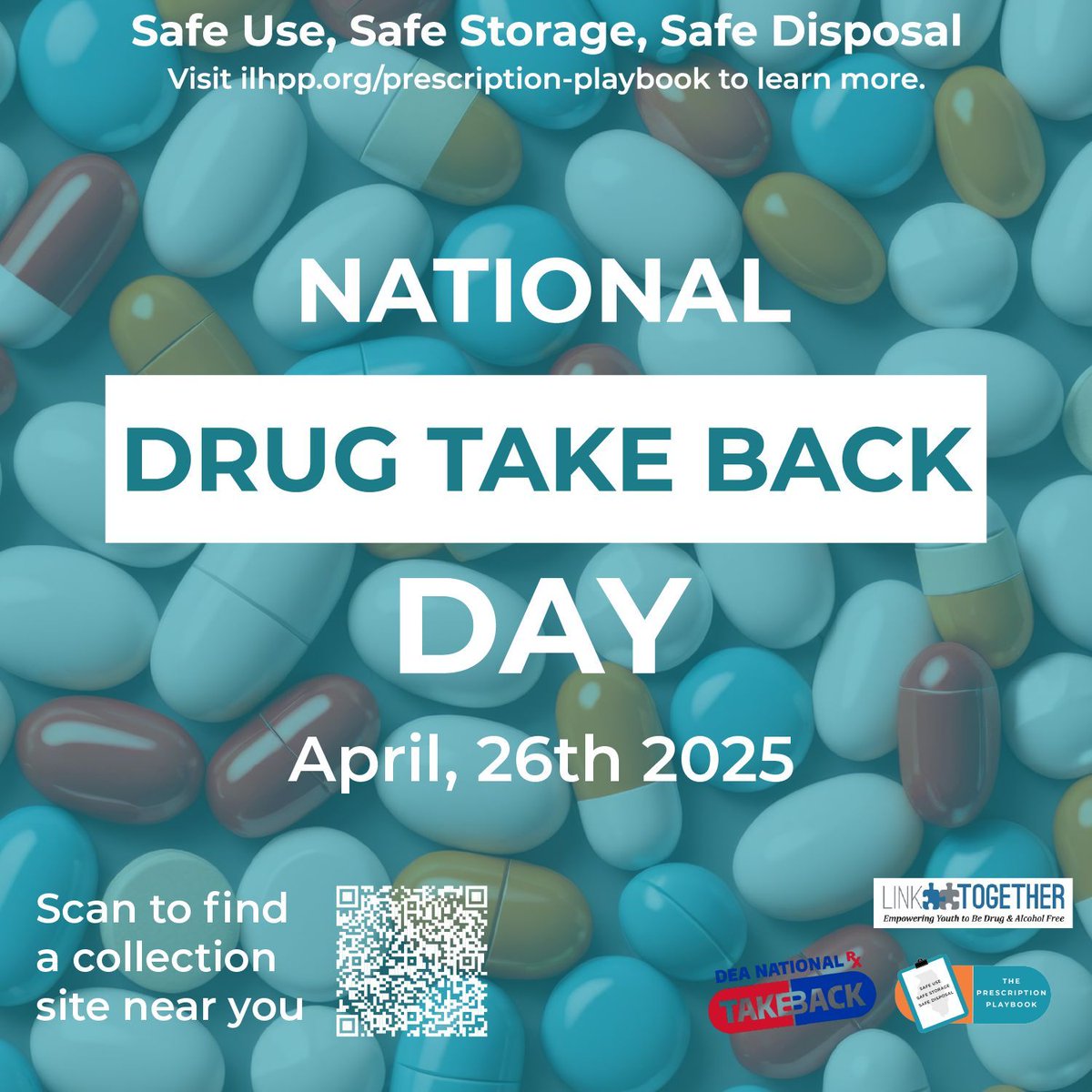 Link_Together's tweet image. Mark your calendars! 🗓️ Drug Take Back Day is coming this April. It&apos;s the perfect time to safely dispose of unused medications and help keep our communities safe. #DrugTakeBack #SafeDisposal #AprilEvent