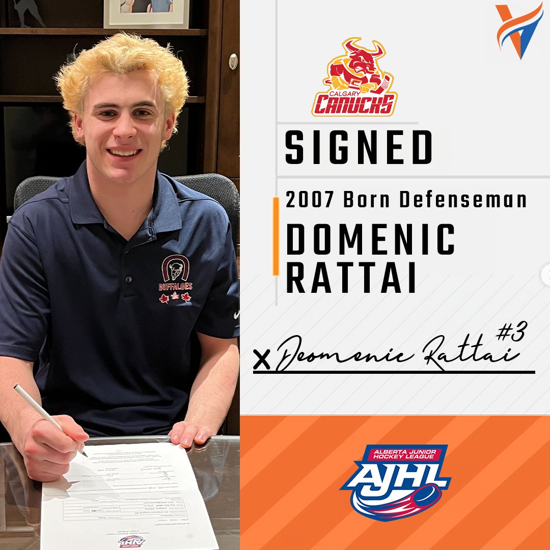 Congratulations to Domenic Rattai on signing with the Calgary Canucks (AJHL) ✍️

The 07 born Defenseman is making the jump up to Junior after a solid season as Captain of the Calgary Buffaloes U18 AAA. 👀
#Achieveyourvision