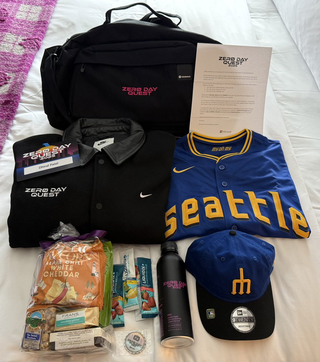 Dhiral Patel (4o4) (@dhiralpatel94) on Twitter photo Bounty is good, but swag is 😎🔥
Kicking off Zero Day Quest 2025 with some amazing swag! Huge thanks to <a href="/msftsecresponse/">Microsoft Security Response Center</a> for the warm welcome!
Let’s hunt some bugs!
Day 1 at #ZeroDayQuest Bounty is good, but swag is 😎🔥
Kicking off Zero Day Quest 2025 with some amazing swag! Huge thanks to <a href="/msftsecresponse/">Microsoft Security Response Center</a> for the warm welcome!
Let’s hunt some bugs!
Day 1 at #ZeroDayQuest