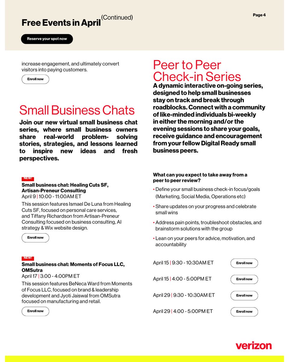 Verizon Small Business Digital Ready Live Events for April. Don't miss out on these events that will teach you to scale your business, improve your budget or get government contracts!

Sign up: digitalready.verizonwireless.com/?utm_source=qu…