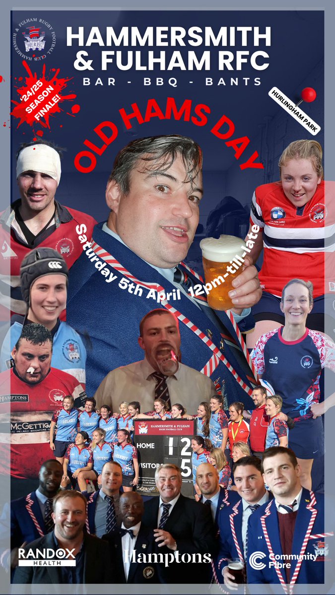 This Saturday isn't just any old day, it's Old Hams Day! Yes, our last game of the 2024/25 season and we are going out with a bang, with a BBQ, Bar, and huge game against <a href="/BrightonBlues/">Brighton Rugby Club</a>! Where else would you rather be Come down and get involved!