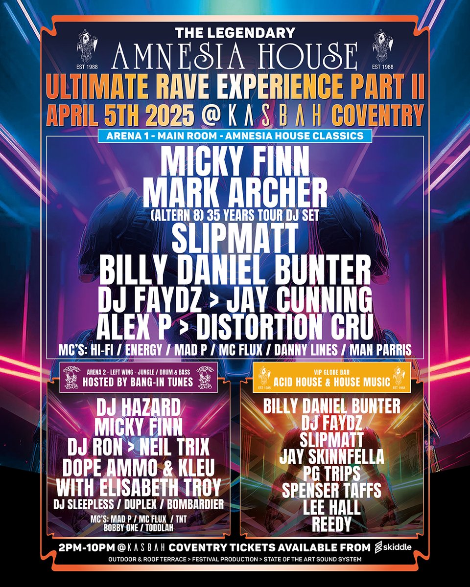 NLA ARTISTS (@nla_artists) on Twitter photo ONE DAY to go! <a href="/WeAreAltern8/">Altern 8</a> 35 Years DJ SET!
Amnesia House Ultimate Rave Experience Part II at <a href="/KasbahCoventry/">Kasbah Nightclub</a>
Tickets : skiddle.com/e/40117966
#ontour
cc: <a href="/mark_archer/">mark archer</a> ONE DAY to go! <a href="/WeAreAltern8/">Altern 8</a> 35 Years DJ SET!
Amnesia House Ultimate Rave Experience Part II at <a href="/KasbahCoventry/">Kasbah Nightclub</a>
Tickets : skiddle.com/e/40117966
#ontour
cc: <a href="/mark_archer/">mark archer</a>