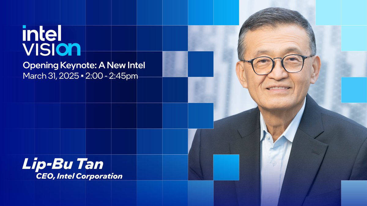 intel's tweet image. Join us now for the opening day at #IntelVision 2025, as Intel CEO Lip-Bu Tan kicks off the excitement and share his thoughts. 📅

Watch the livestream: intel.ly/4jfnNIo