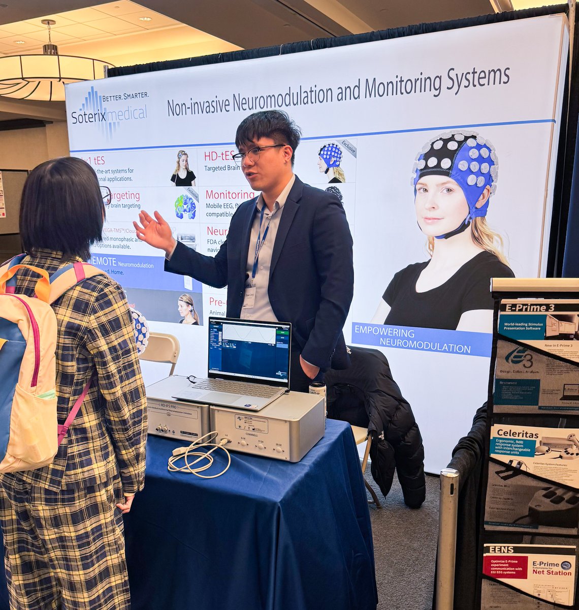 SoterixMedical's tweet photo. Our experts are still on hand at #CNS2025. Visit Booth #10 to learn about our range of products from #neuromodulation (#tES, #HDtES, #TMS, #tFUS, #tPBM), Neurotargeting software, Neuromonitoring (#EEG, #fNIRS), Neuronavigation, and more…#brainstim #Neuroscience https://t.co/vhHtZds91C