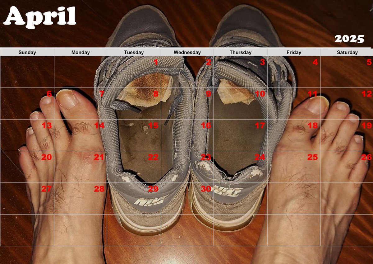 Meu #SneakerCalendar de Abril/2025! Divirtam-se! This is my April/2025 #SneakerCalendar! Enjoy! #stinkysocks #stinkysneaker #sweatysneaker #sniffmysneaker #sniffmysocks #nikefetish #dirtysocks #dirtysneaker #smellysocks #smellysneaker #sniffmynike