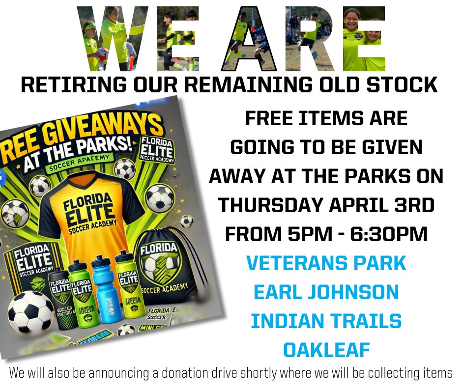 This Thursday we will be giving away brand new old stock items out at the Parks! We will also be scheduling some upcoming dates to collect quality used items for donation!
