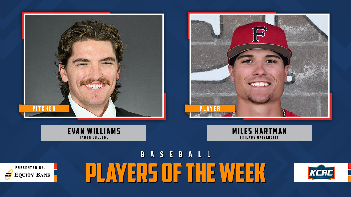 Kansas Collegiate Athletic Conference (@kcacsports) on Twitter photo Evan Williams of <a href="/GoTaborBluejays/">Tabor College Athletics</a> and Miles Hartman of <a href="/FriendsFalcons/">𝗙𝗥𝗜𝗘𝗡𝗗𝗦 𝗙𝗔𝗟𝗖𝗢𝗡𝗦</a> Earn KCAC Baseball Weekly Honors, presented by <a href="/EQUITYBANK/">Equity Bank</a>! #KCACbsb #LetsBuildEquity #LetsBuildLeaders
kcacsports.com/news/2025/3/28…
<a href="/NAIA/">NAIA</a> <a href="/NAIABall/">NAIA Ball</a> Evan Williams of <a href="/GoTaborBluejays/">Tabor College Athletics</a> and Miles Hartman of <a href="/FriendsFalcons/">𝗙𝗥𝗜𝗘𝗡𝗗𝗦 𝗙𝗔𝗟𝗖𝗢𝗡𝗦</a> Earn KCAC Baseball Weekly Honors, presented by <a href="/EQUITYBANK/">Equity Bank</a>! #KCACbsb #LetsBuildEquity #LetsBuildLeaders
kcacsports.com/news/2025/3/28…
<a href="/NAIA/">NAIA</a> <a href="/NAIABall/">NAIA Ball</a>
