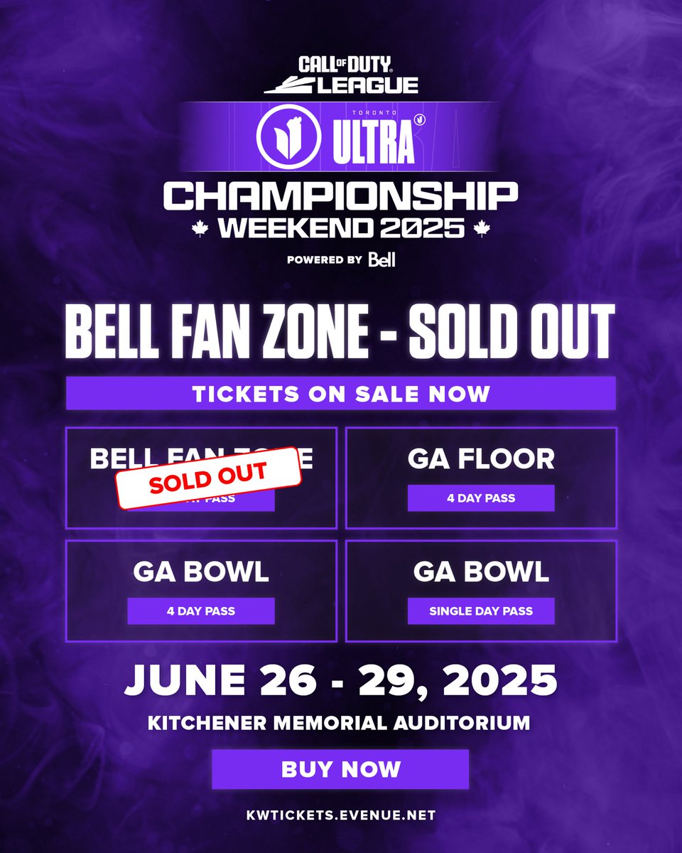 🚨 FAN ZONE SOLD OUT 🚨
 
<a href="/Bell/">Bell</a> Fan Zone Tickets for Champs are officially SOLD OUT! Don't miss out on the biggest Call of Duty event of the year 🤯
 
🎫 Bit.ly/ChampsTickets2…
 
#CODChamps | #CDL2025