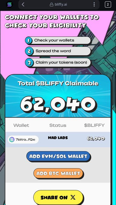 pmflanker's tweet photo. 🚀 $BLIFFY Distribution LIVE!

💰 Check your token allocation now!

🔗 Claim portal: https://t.co/MUCukx9T6e

@BLIFEProtocol rewards are active - don't miss yours! #DeFi #Airdrop https://t.co/A9GaP1MQaa