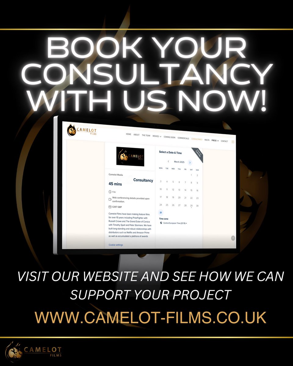 Our consultancy page is now available!

Book your slot now via : camelot-films.co.uk/camelot-films-…
