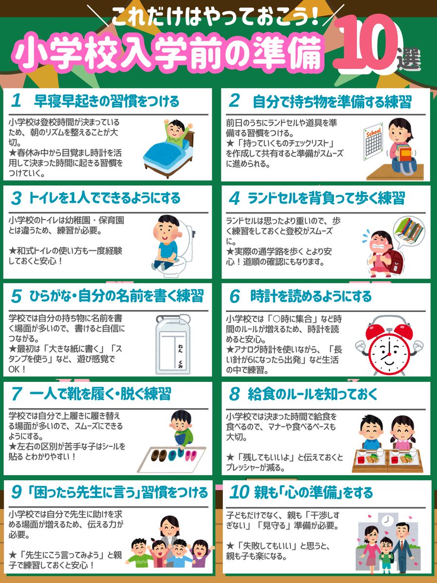 『入学式の準備、進んでますか？』
今日はエイプリルフールですが、冗談抜きで大切な話を。
もうすぐ小学校の入学式ですね！
新生活がスムーズに始められるよう、今のうちに準備を整えておきましょう。
入学式までにやっておきたいことをまとめました✨
