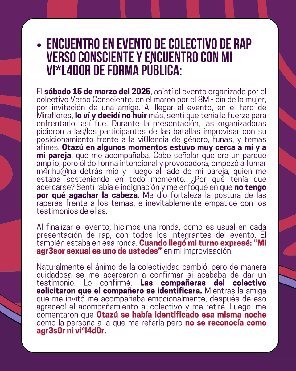 MujerProle_peru's tweet photo. ❗A través de esta denuncia pública, buscamos alertar a otras mujeres sobre los peligros que representa DAVID OTAZÚ, un agresor que hasta hoy no se reconoce como viol4d*r s3xu4l. https://t.co/MFLoHUVzjL