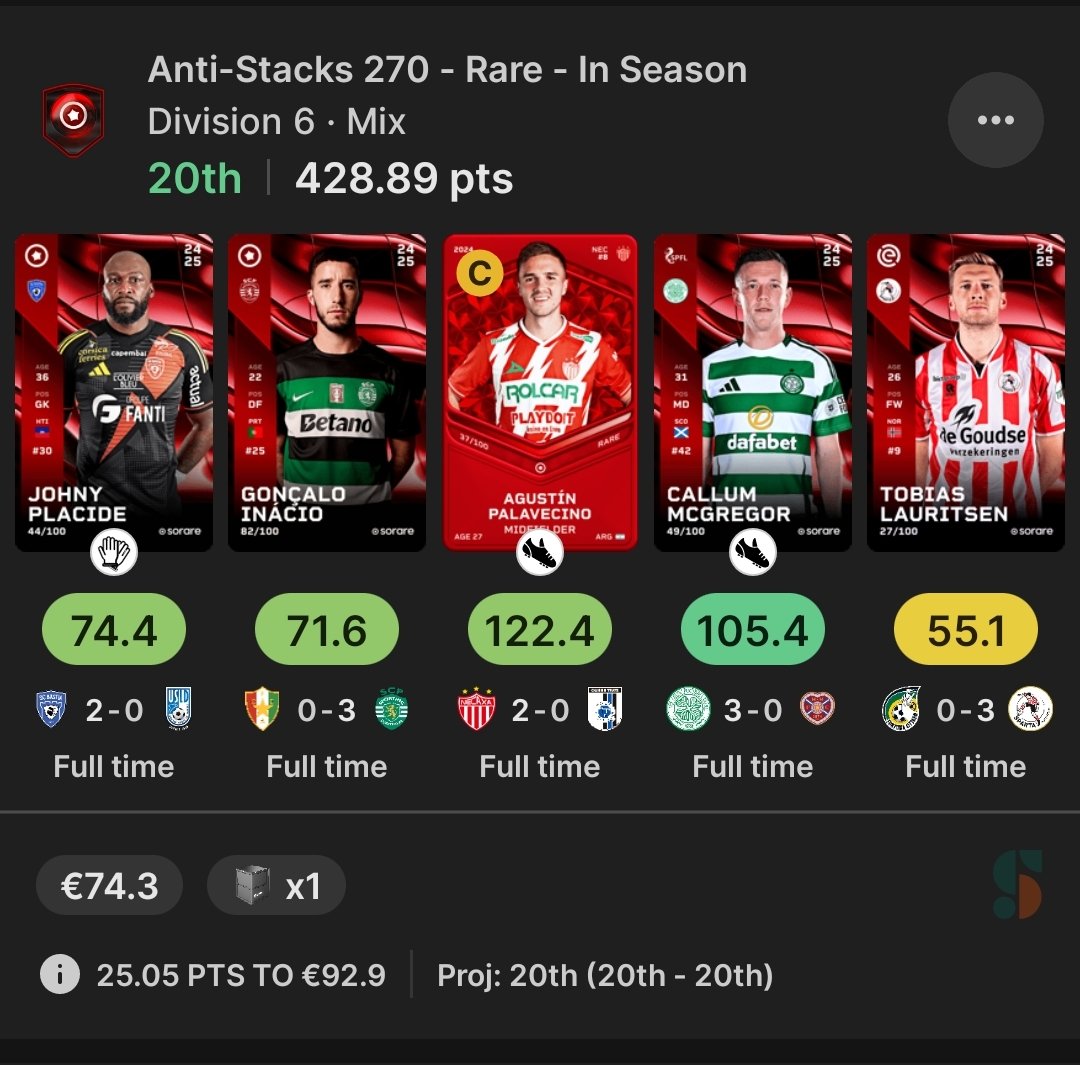 Bonsoir <a href="/Sorare/">Sorare</a> cette cap 270 anti-stacks on pourrait la pérenniser ? 👀
C'est pour un copain 😁.