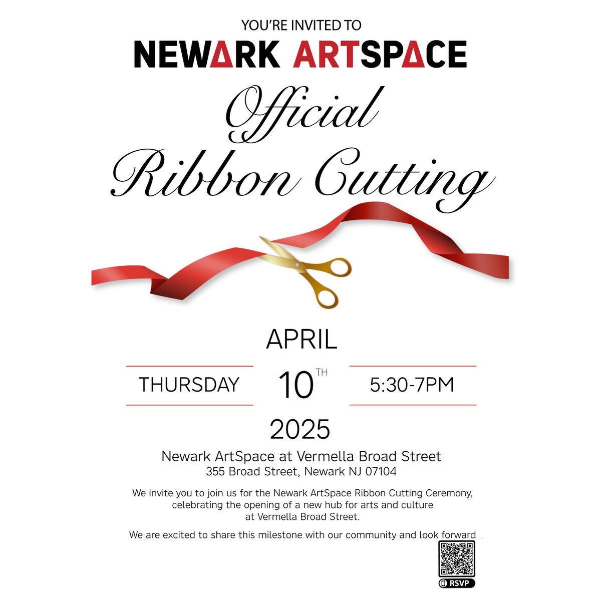 You're Invited: Newark ArtSpace Ribbon Cutting Ceremony, April 10th - mailchi.mp/newarkarts/naw…