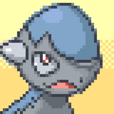 pixel art... i need cranidos talk portraits for a reason i cannot elaborate on (normal emotion ref from pmd sprite repository absolutely goated site btw ty random person who uploaded that one alt cranidos drawing.)