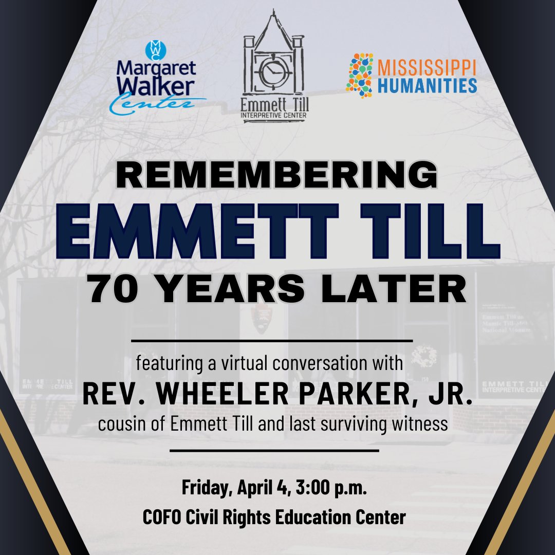 Join us this Fri (Apr 4, 3:00 p.m., COFO Center) for the opening panel of our CASE Fest, "Remembering Emmett Till 70 Years Later." Featuring a discussion with staff from the Emmett Till Interpretive Center as well as a virtual conversation with Reverend Wheeler Parker, Jr.