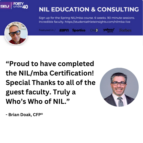 BillCarter_NIL's tweet photo. I'll only teach a course I believe in. But it's more important that participants - who spend their money/time in the NIL/mba sessions for 6 weeks - feel the same way. Our next sessions begin April 16. Learn more and register at https://t.co/uGwb4e1yJF #nil https://t.co/36C2GsmRUM