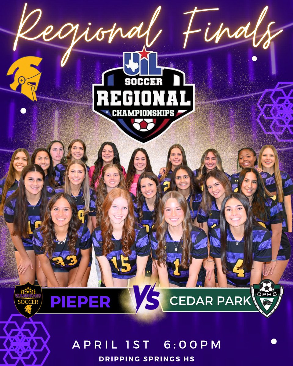ROUND 4️⃣
📆Apr 1
⏰6:00pm
📍Dripping Springs HS
#phspurplereign #pieperwarriorssoccer #pieperwarriors <a href="/cisdnews/">Comal ISD</a>