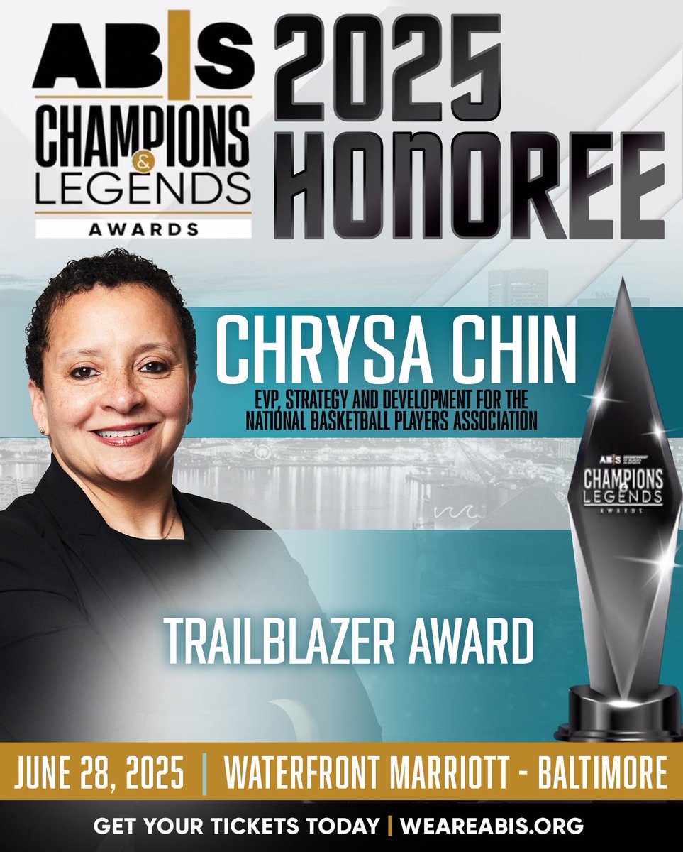 #WEAREABIS Gala Award Announcement 

Closing out Women's History Month with a momentous celebration of excellence and innovation in the sports industry, Chyrsa Chin will be awarded the prestigious ABIS Trailblazer Award. #weareabis #ABISGALA