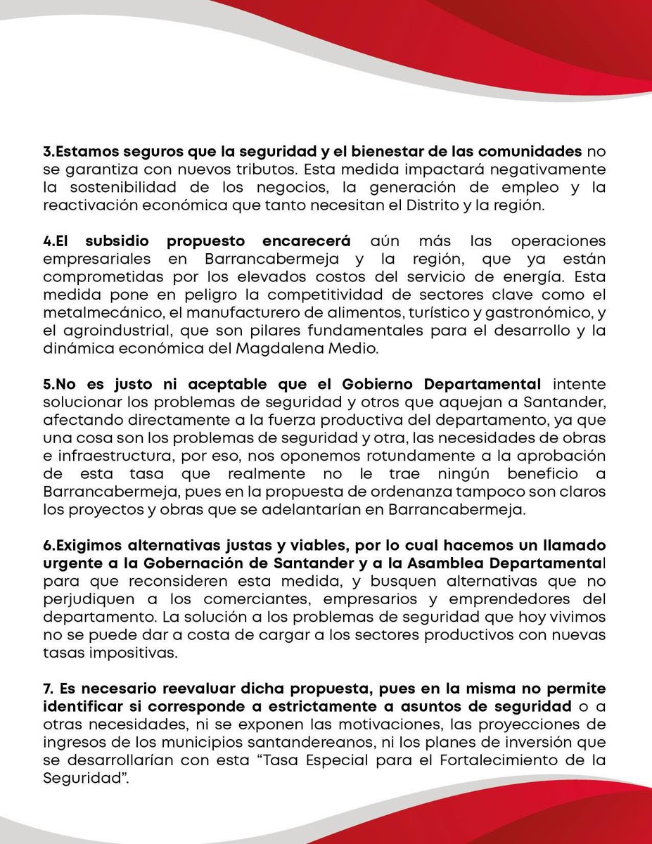 ccbarrancabja's tweet photo. Comunicado a la opinión pública ‼️  

👉 NO a la Tasa Especial para el Fortalecimiento de la Seguridad en Santander

@CgbBja @fenalsander @GobdeSantander 

#Santander https://t.co/f2YCD5T2gx
