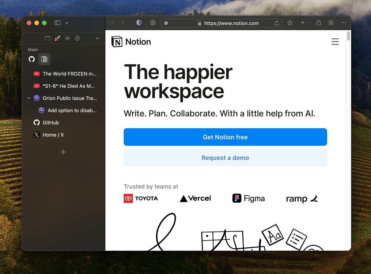 carlo_taleon's tweet image. Just tried @KagiHQ's Orion Browser, and it's actually super promising as an Arc user: has Vertical Tabs, Frameless (focus mode), and has the lowest Energy Impact & memory usage.
From my testing, ordered by perf: Orion (best), Chrome, Arc (my main), SigmaOS, Zen (worst).