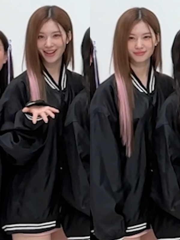godmitzu's tweet photo. SANA'S PINK STREAKS https://t.co/P5Wcr19MTJ