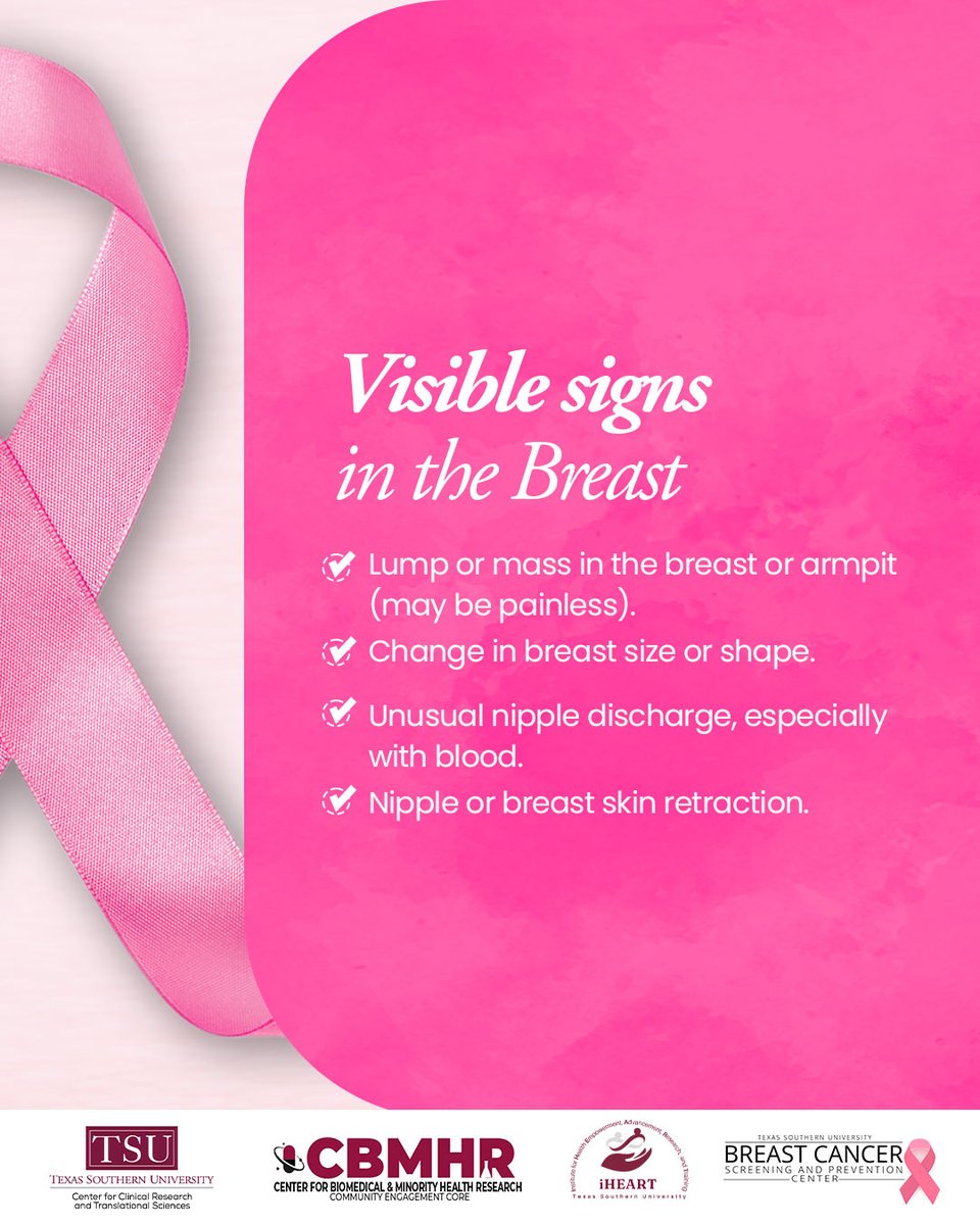 TSUBCSPC's tweet photo. Know the signs, save a life! Swipe to explore breast cancer symptoms and act early for better outcomes. Awareness is key!

#BreastCancerSymptoms #EarlyDetection #KnowTheSigns #TSUHealth #BreastCancerAwareness https://t.co/cmkROMgj3A