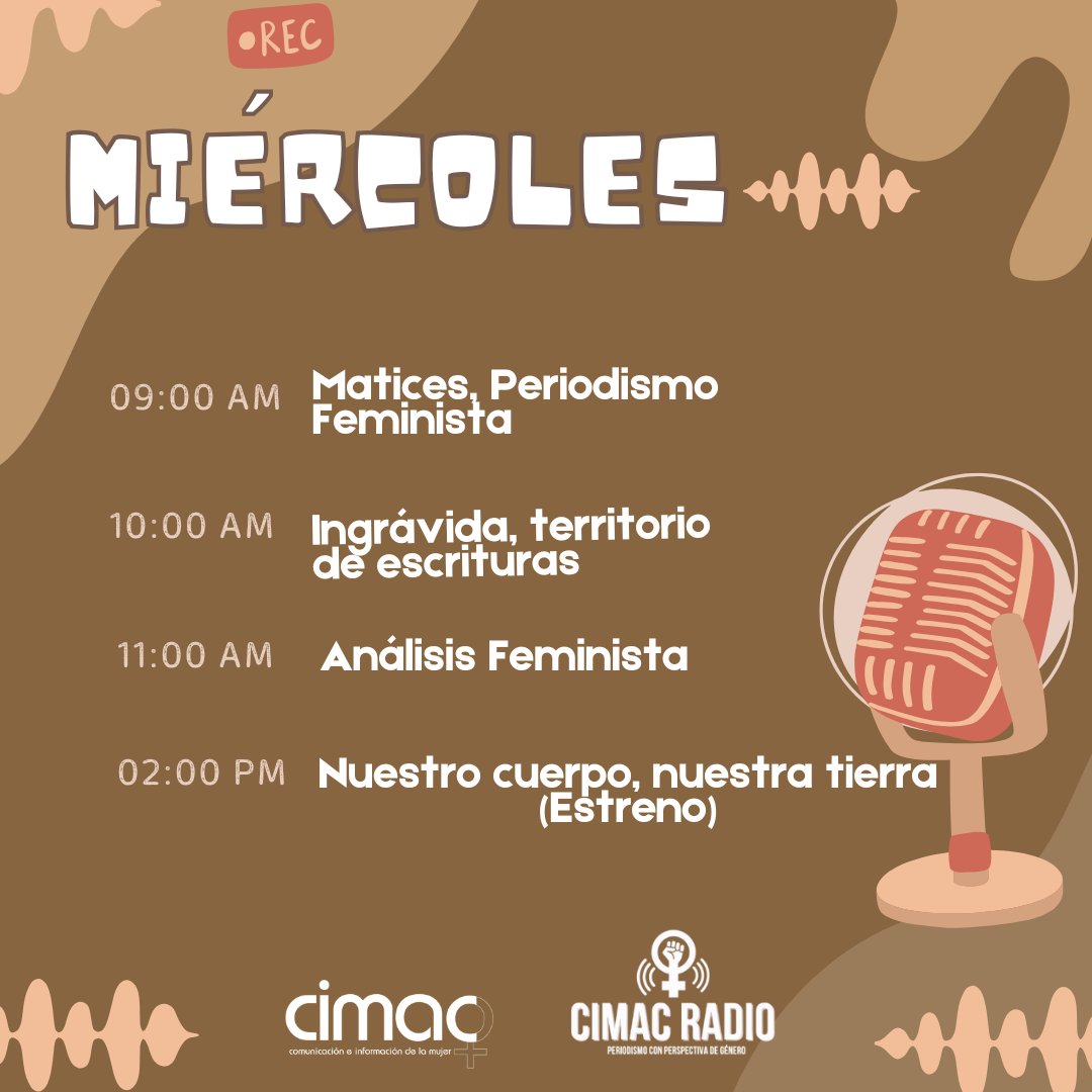 Cimacnoticias's tweet photo. 🥳¡Seguimos en nuestra #SemanaDeEstrenos!🥳

🎶 ¡ Y en #CIMACRadio ya estamos listas para acompañarte durante este día con la mejor música, noticias y nuestra programación!

🟣Sintonízanos en vivo a través de: https://t.co/frNnhhjtzg📲

#CIMACRadio #Mujeres #Programación https://t.co/vjizZzyHjk