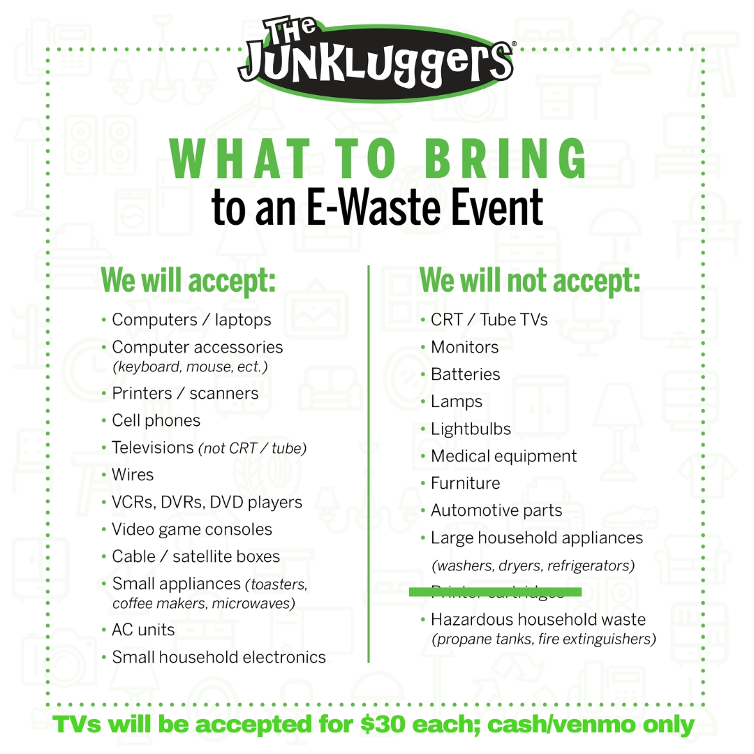 Join us for the E-Waste, Ink Cartridge, &amp; Recycling Event brought to you by The Junkluggers &amp; Cartridge World Lawrenceville, Saturday April 19 from 11am - 2pm at the Gas South Arena in Duluth! 
Drop off your old tech, used cartridges, and other recyclables!