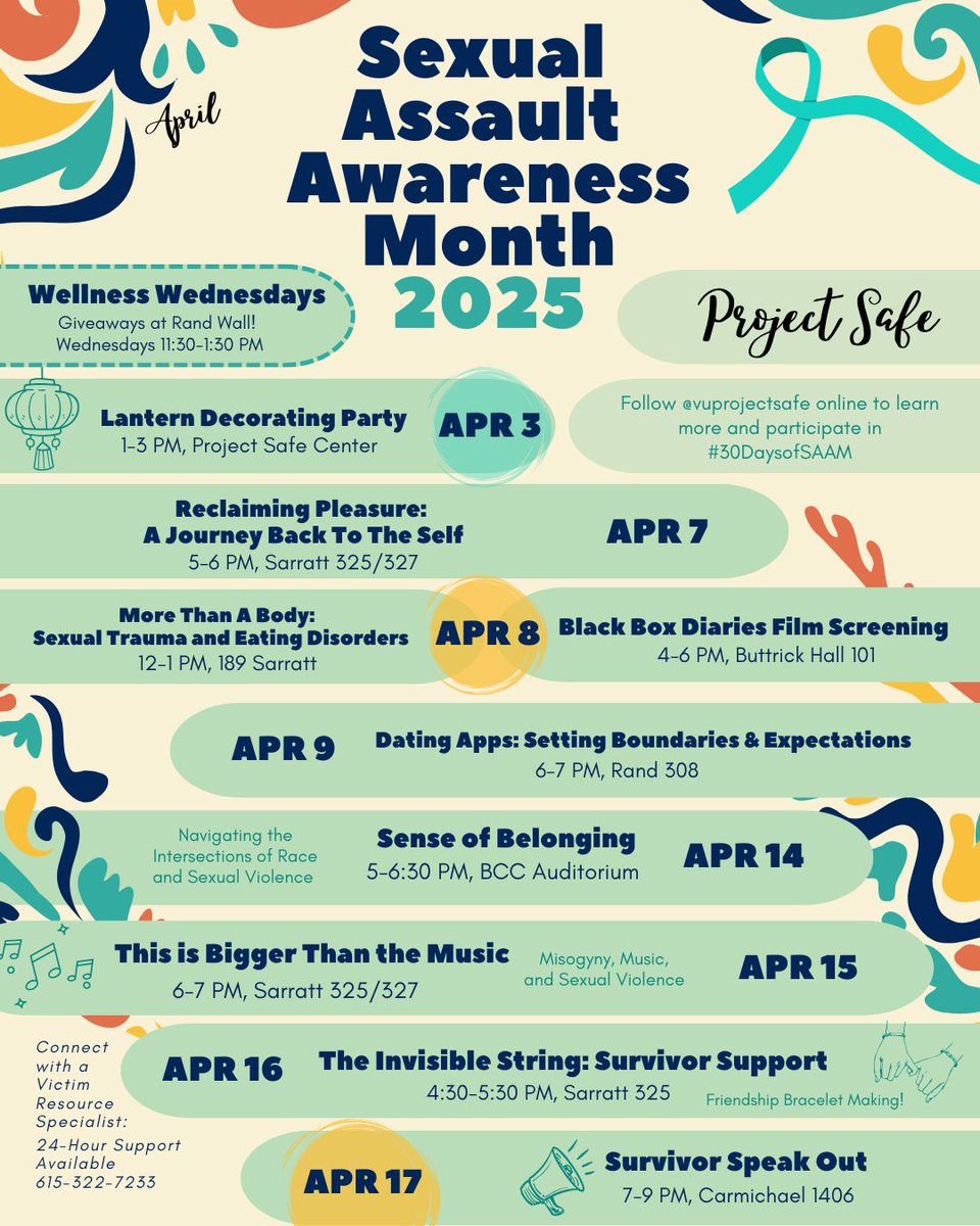 VUProjectSafe's tweet image. April is Sexual Assault Awareness Month ✨ We&apos;ve got a packed calendar with an array of different programs!
Come join us and find out more at the link in our bio 🩵