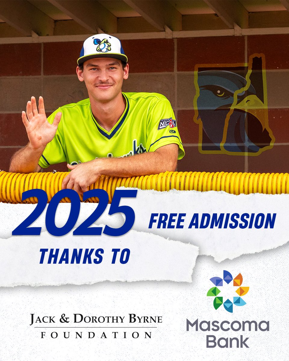 Upper Valley Nighthawks (@uvnighthawks) on Twitter photo We're extremely excited to announce free admission for the 2025 season! This year will mark 4 seaosns in a row of free baseball! thank you to our sponsors who make it possible <a href="/MascomaBank/">Mascoma Bank</a> + Jack and Dorothy Byrne Foundation
#TalonsUp | <a href="/TheNECBL/">The New England League</a> We're extremely excited to announce free admission for the 2025 season! This year will mark 4 seaosns in a row of free baseball! thank you to our sponsors who make it possible <a href="/MascomaBank/">Mascoma Bank</a> + Jack and Dorothy Byrne Foundation
#TalonsUp | <a href="/TheNECBL/">The New England League</a>