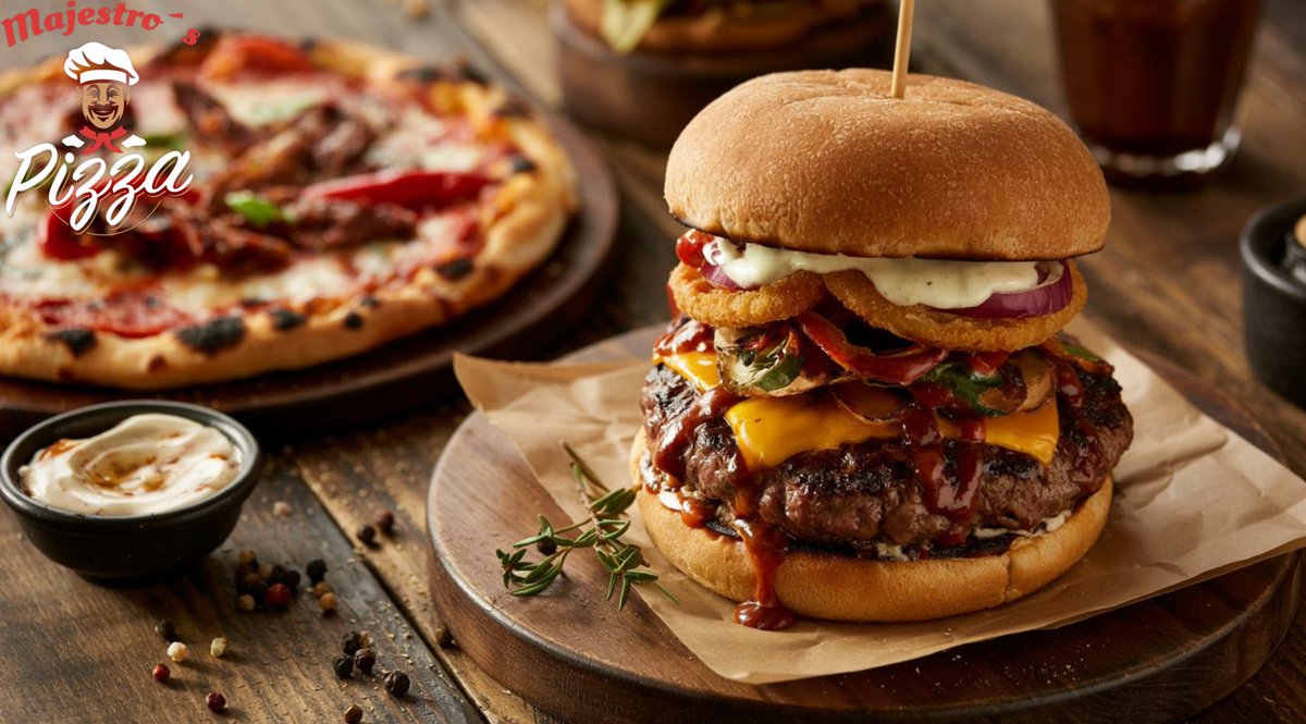 Wenn saftiges Beef, zerlaufener Cheddar, knusprige Onion Rings und BBQ-Sauce aufeinandertreffen – dann weißt du, dass Majestros wieder gezaubert hat. Dein Burger-Moment wartet. Und ja – Pizza gibt’s auch noch.
#Weimar #fyptwitter #fypシ #PizzaTime #Burger #foodblog #Germany