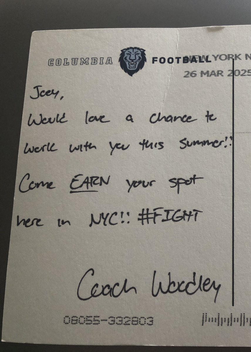 Thank you <a href="/CoachJWood/">Justin Woodley</a> for the camp invite! 

<a href="/CULionsFB/">Columbia Football</a>
