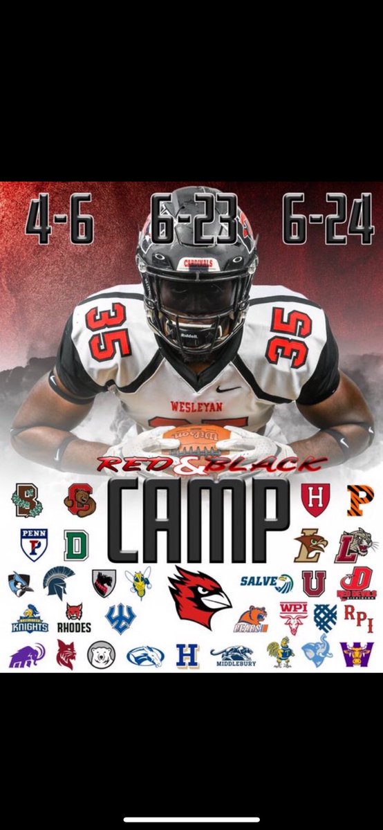 Alessandro Sanchez (@_alessandro_1_) on Twitter photo I will be attending the afternoon session of Wesleyanβs Red and Black Camp on April 6th. Looking forward to competing!
<a href="/hopwood_rj/">RJ Hopwood</a> <a href="/CoachDiCenzo/">Dan DiCenzo</a> <a href="/Wesfbclinic/">Red and Black Football Clinic</a> <a href="/Coach_Suta/">Kyle Suta</a> <a href="/drewsax14/">Drew Saxton</a> <a href="/CoachRMoore34/">Coach Randi Moore</a> <a href="/IamcoacHHeav/">Jason Henshaw</a> <a href="/CoachSeumalo/">Andrew Seumalo</a> <a href="/CoachMKellyWPI/">Coach Kelly</a> <a href="/jasonthomasfb/">Jason Thomas</a> <a href="/CoachHenny11/">Alex Hennessy</a> I will be attending the afternoon session of Wesleyanβs Red and Black Camp on April 6th. Looking forward to competing!
<a href="/hopwood_rj/">RJ Hopwood</a> <a href="/CoachDiCenzo/">Dan DiCenzo</a> <a href="/Wesfbclinic/">Red and Black Football Clinic</a> <a href="/Coach_Suta/">Kyle Suta</a> <a href="/drewsax14/">Drew Saxton</a> <a href="/CoachRMoore34/">Coach Randi Moore</a> <a href="/IamcoacHHeav/">Jason Henshaw</a> <a href="/CoachSeumalo/">Andrew Seumalo</a> <a href="/CoachMKellyWPI/">Coach Kelly</a> <a href="/jasonthomasfb/">Jason Thomas</a> <a href="/CoachHenny11/">Alex Hennessy</a>