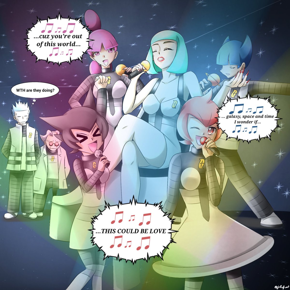 giuliagt_art's tweet photo. Projet I worked on these past days based on one of my personal favourite headcanons ๐
I believe that the Commanders are fans of Lady Gaga and want the song Venus as the anthem of Team Galactic, but Cyrus refuses to allow it ๐
Added a little meme too
#teamgalactic #ladygaga https://t.co/iCr2MK7CjJ