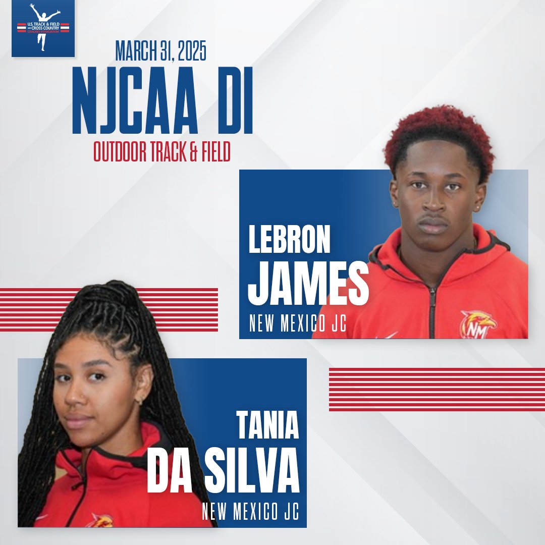 Congratulations to LeBron James and Tania Millena Ancelmo Da Silva on earning the USTFCCCA NJCAA Men's &amp; Women's National Athlete of the Week! #FeelTheThunder

Release ➡️ ustfccca.org/2025/03/featur…