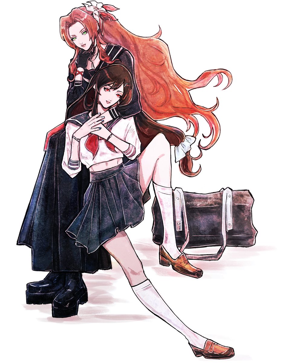 Aerith &amp; Tifa in Ever Crisis Academy
#FF7R #FF7EC #art #ティファ #エアリス
