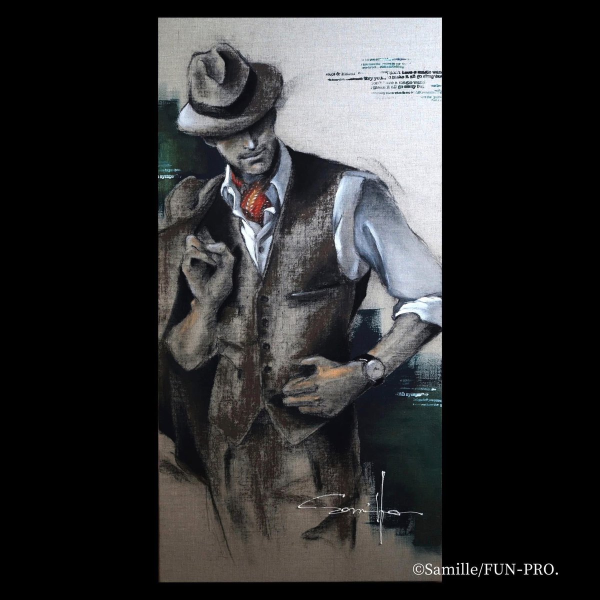 某元プロサッカー選手 木炭画 肖像画 モノクロ 某元プロサッカ 選手