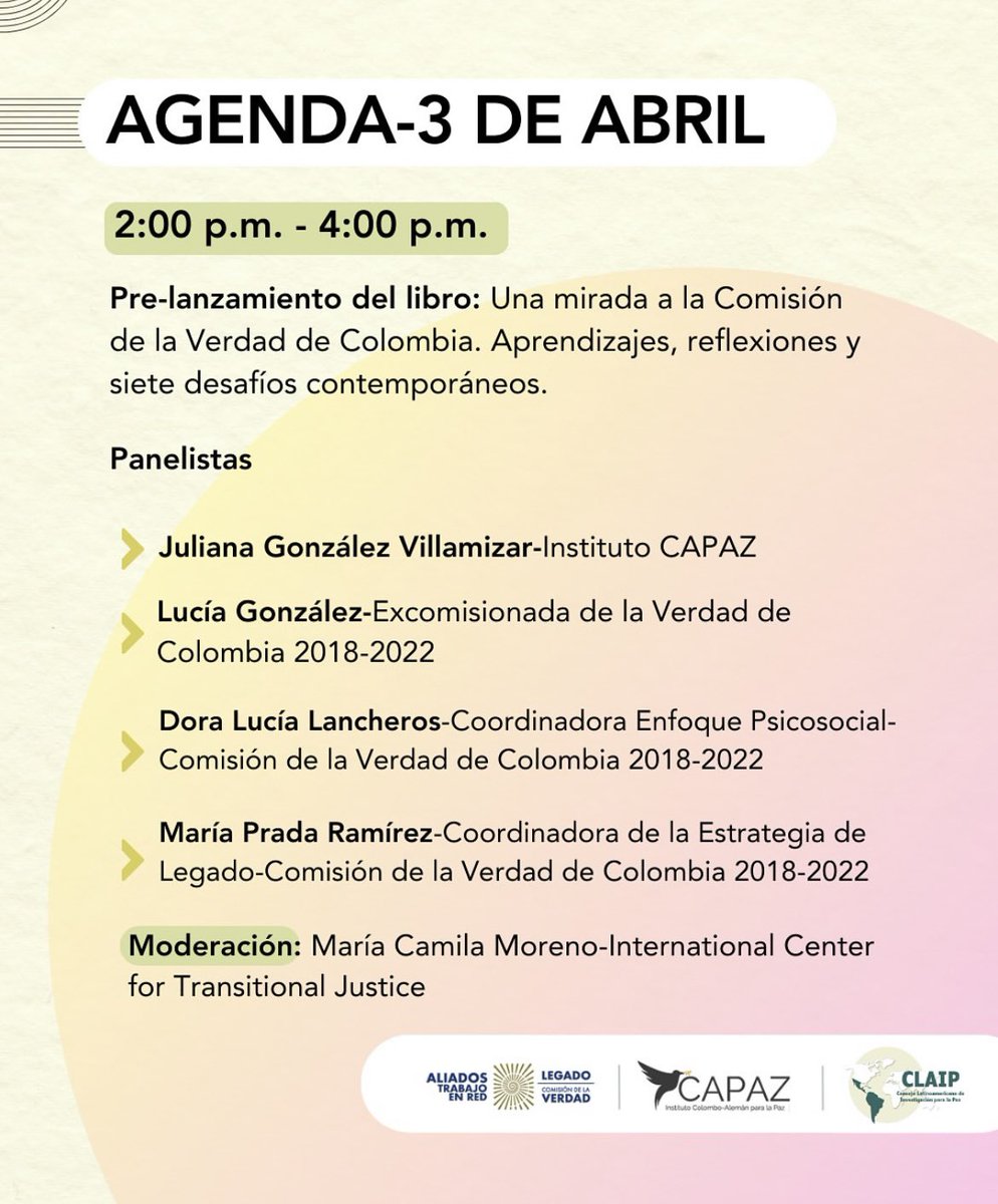 Instituto de Estudios Políticos UNAB (@iep_unab) on Twitter photo ¡Acompáñanos este 2 de abril en el panel “Un Legado vivo: el rol de la de las universidades para abordar el pasado y aportar a un futuro en paz” 🕊️ XIV Congreso Latinoamericano de Investigación para la paz del 1 al 4 de abril en Bogotá <a href="/unab_online/">Universidad UNAB</a> <a href="/Instituto_CAPAZ/">Instituto CAPAZ</a> ¡Acompáñanos este 2 de abril en el panel “Un Legado vivo: el rol de la de las universidades para abordar el pasado y aportar a un futuro en paz” 🕊️ XIV Congreso Latinoamericano de Investigación para la paz del 1 al 4 de abril en Bogotá <a href="/unab_online/">Universidad UNAB</a> <a href="/Instituto_CAPAZ/">Instituto CAPAZ</a>