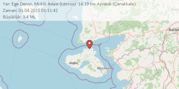 son__depremler's tweet image. Yer: Ege Denizi, Midilli Adası (Lesvos)  14.19 km Ayvacık (Çanakkale)
Zaman: 01.04.2025 01:11:42
Büyüklük: 3.4 ML
Derinlik: 7.53 Km. 
Detay: sondepremler.net/ege-denizi-mid…
#Lesvos #deprem