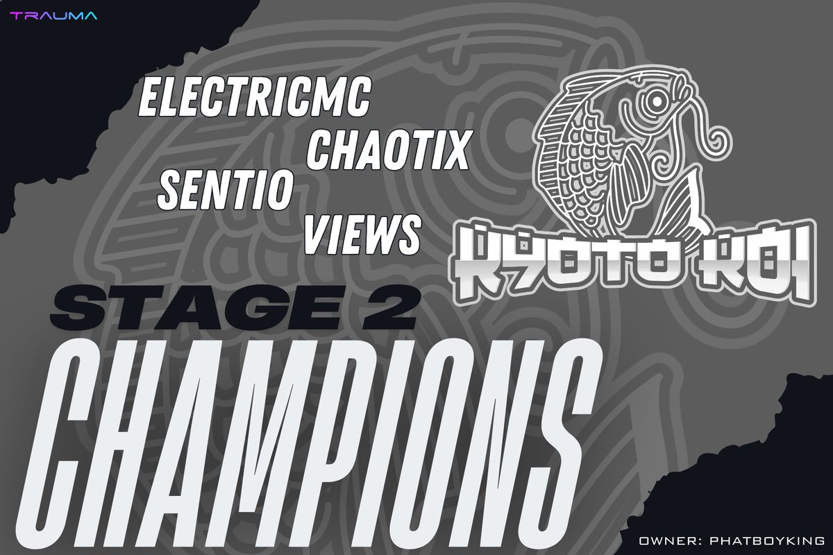 The Kyoto Koi are the #TraumaLeague BO6 Stage 2 Champions!

🏆<a href="/ElectricMC_3/">ElectricMC</a> 
🏆<a href="/ChaotixTH/">TEEJ 😈</a> 
🏆<a href="/SentioJD/">Jake</a> 
🏆<a href="/isaacviews22/">I</a> 
🏆<a href="/Phatboyking/">phatboyking</a> 

Congratulations! 🙏