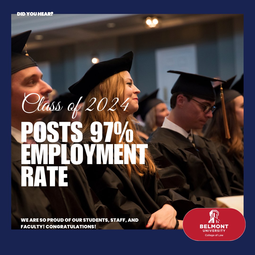 BIG NEWS: The Class of 2024 posted a 97% employment rate! Special thanks to our Career Services team and all our faculty who help students with advice, counsel, and recommendations. Great work team! #BelmontLaw