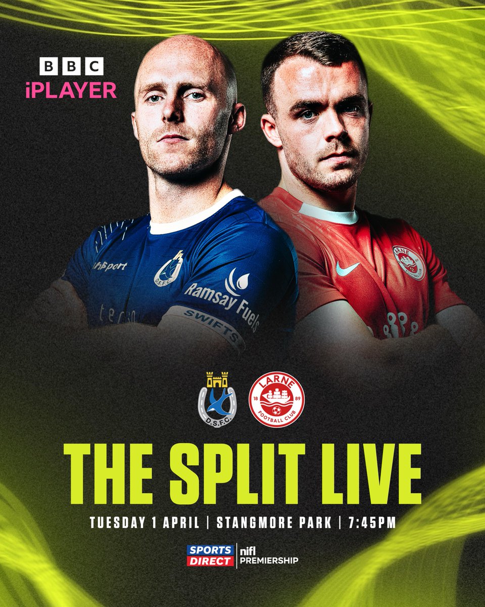 OfficialNIFL's tweet photo. 𝙏𝙃𝙀 𝙎𝙋𝙇𝙄𝙏 🔥

@DgnSwifts vs @larnefc
 
#SportsDirectPrem live on the BBC iPlayer 📺 https://t.co/U4j02UoUkP