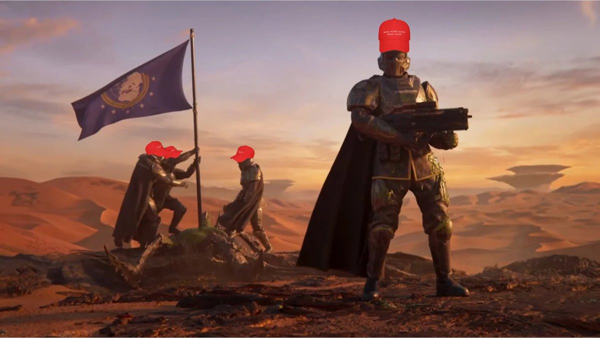 da_burger44's tweet photo. @Pilestedt @helldivers2 when will we have make super earth great again hats in helldivers? https://t.co/yS3shKTuBg