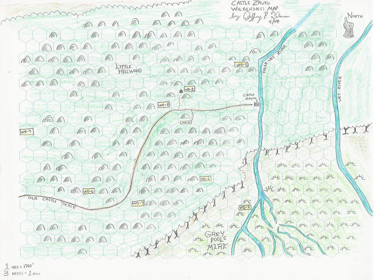 hyperborea576's tweet photo. Castle Zagyg is in its final days of crowdfunding, and soon it will crack half a million dollars. I never thought the day would come! This is a project that I was a big part of from late 2005 to 2008. It wasn't until 2006 that I was asked by Gary Gygax and Steve Chenault if I would like to be Gary's sole writing partner for the main project, after I had worked on some city development projects for Gary (four Yggsburgh sectors). And although I am not a part of Castle Zagyg's future, my work fills the pages of the second of the three volumes currently being offered. Gary wrote the first one (Yggsburgh) and I was put in charge of the content that is now slated to appear in the second volume of this current set. The third volume is being worked on by Mike Stewart, to my understanding. I am not familiar with Mike's work, but I am sure he is a fine choice for the project. 

I am overjoyed to see that content that I worked on is finally going to be released all these years later. Those were some amazing days. I mostly worked using outlines Gary had provided me, and he contributed set pieces for me to incorporate. Also, he was providing feedback and editing content that I was developing. Meanwhile, Gary himself was working hard on his science fiction RPG, called Lejendary AsteRogues, and his card game, King of England, King of France, which was based on the 100 Years War. 

The castle proper was not an area that Gary provided a lot of guidance on, and he encouraged me to develop it to my tastes and interests, which he reviewed when he wasn't working on his sci-fi game. I could probably do a 1- or 2-hour chat on the contents I was developing and my interactions with Gary throughout it, but for now, I thought some of my friends would enjoy seeing a selection of the maps I was drawing back in the day (attached here). I did all my own cartography, which was then digitally copied or redrawn by the TLG artist, Peter Bradley. One of my favorite parts was an idea I had pitched to Gary, which he enjoyed, called "Mouths of Madness," a series of caves and dungeon rooms connecting to Level One of the dungeon complex. 

But my favorite part of all, outside of the honor to work with Gary, was the hundreds of hours of playtesting this content with my weekly gaming group. So many good times were had. Cheers!