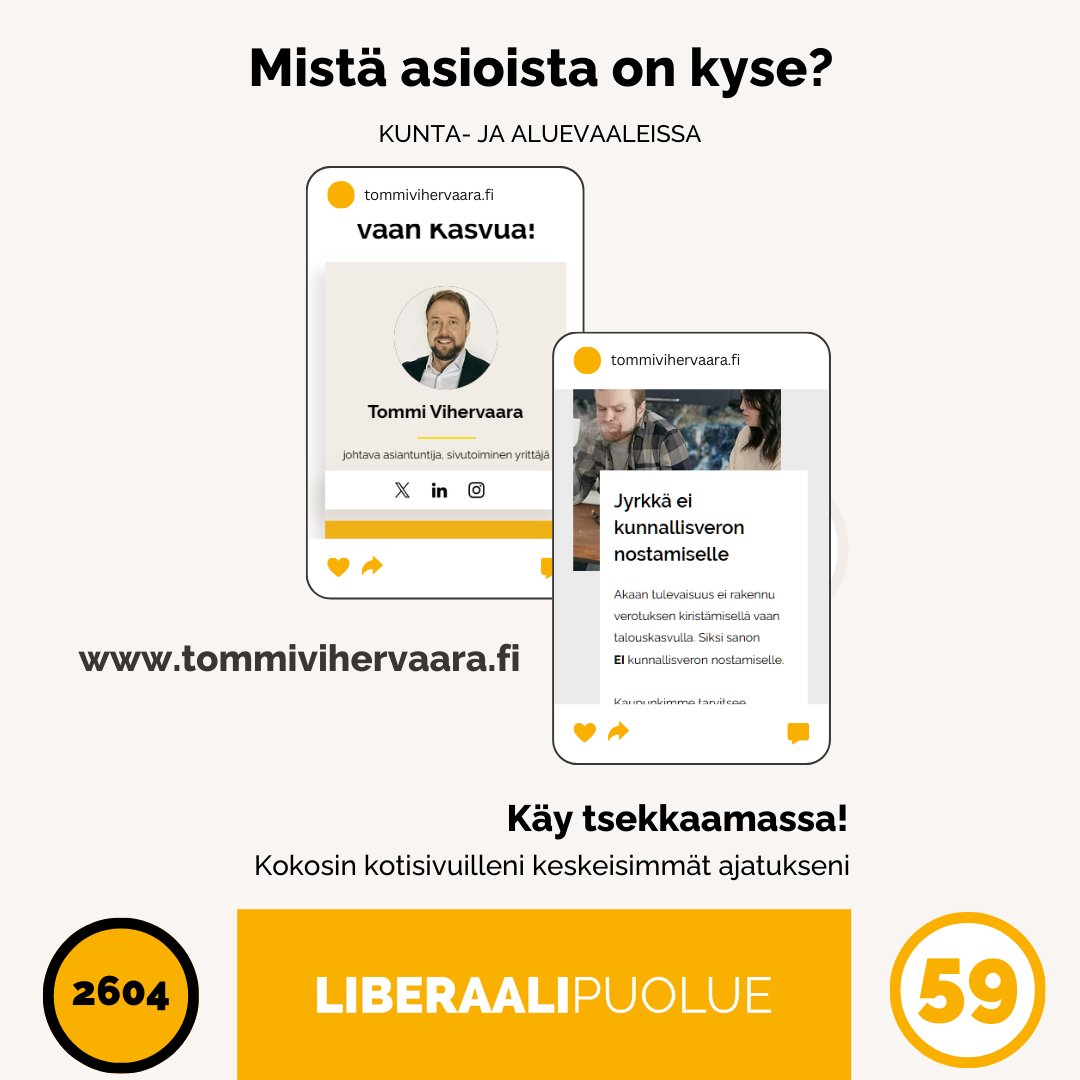 Tommi Vihervaara (@greenydangerous) on Twitter photo Mistä näissä vaaleissa on kyse?
Kokosin kotisivulleni keskeisimmät ajatukseni, käy tsekkaamassa!
tommivihervaara.fi
#kuntavaalit #kuntavaalit2025
<a href="/Liberaalipuolue/">Liberaalipuolue</a> Mistä näissä vaaleissa on kyse?
Kokosin kotisivulleni keskeisimmät ajatukseni, käy tsekkaamassa!
tommivihervaara.fi
#kuntavaalit #kuntavaalit2025
<a href="/Liberaalipuolue/">Liberaalipuolue</a>